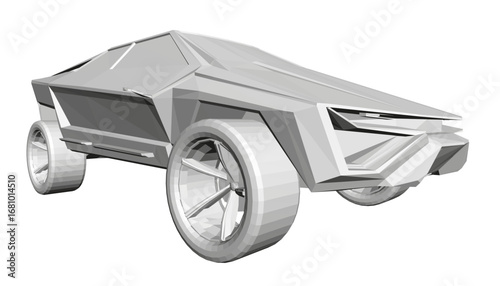 Low poly car model with sleek modern design, rendered in polygonal style on white background.