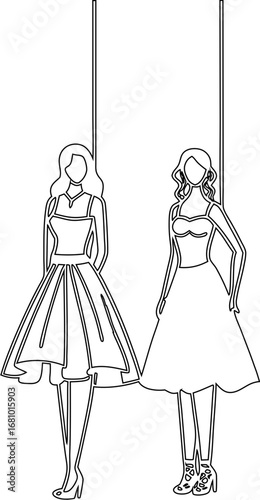 woman  outline vectors wearing skirt  and frock