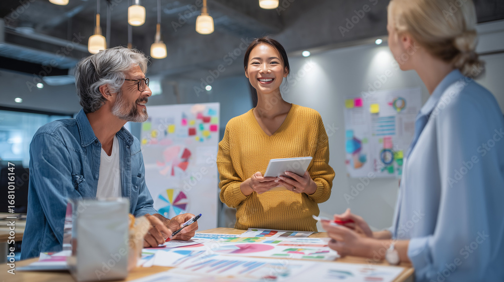 Fototapeta premium Creative Team Brainstorming Ideas During a Marketing Meeting in Modern Office