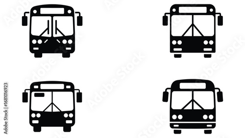 Bus front view icon set in simple flat design
