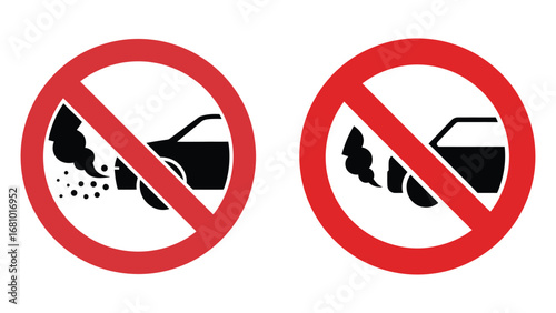 No car pollution icon set with smoke and prohibition sign
