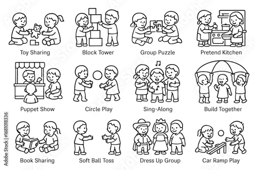 Diverse young children engaging in various group activities and play