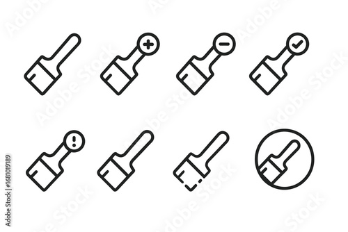 Set of line art paintbrush icons with symbols for design use