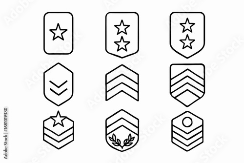 Black and white military rank insignia icons with stars and chevrons