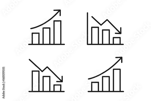 Linear graphs showing increasing and decreasing trends in simple line art