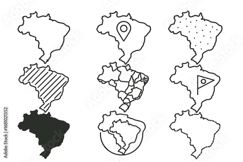 Brazil map silhouettes: creative outlines and geometric designs