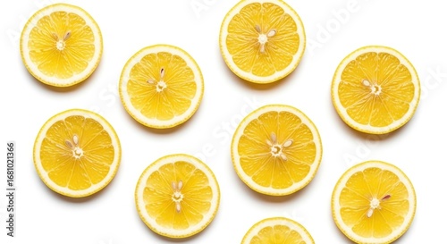 Wallpaper Mural Bright yellow lemon slices arranged neatly on a clean white background, showcasing their fresh and vibrant citrus texture. Perfect for healthy food... Torontodigital.ca