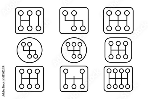 Set of nine gear shift patterns for manual transmission vehicles