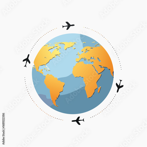 Global Travel Illustration With Earth And Airplanes