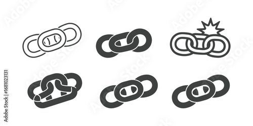 A set of chain link illustrations symbolizes connection, strength, or a broken link. Ideal for business, technology, or design projects needing visual metaphors.
