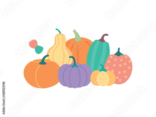 Assortment of Autumn Gourds and Squash Displayed on Transparent Background