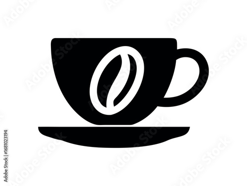 Simple coffee cup and saucer with coffee bean symbol