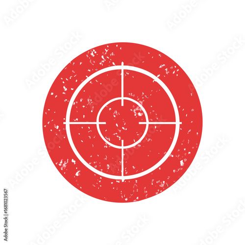 Red target scope icon with distressed texture on transparent background