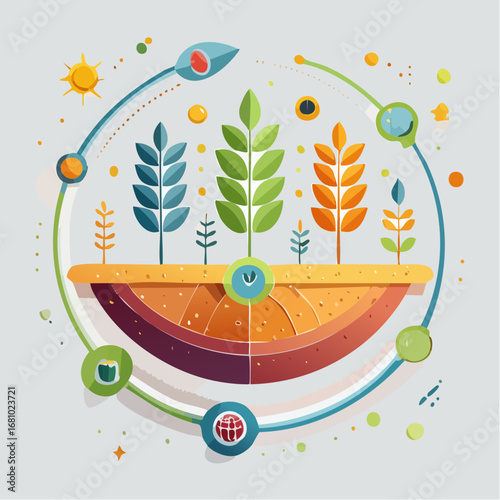 Circular Design Featuring Colorful Trees And Plants