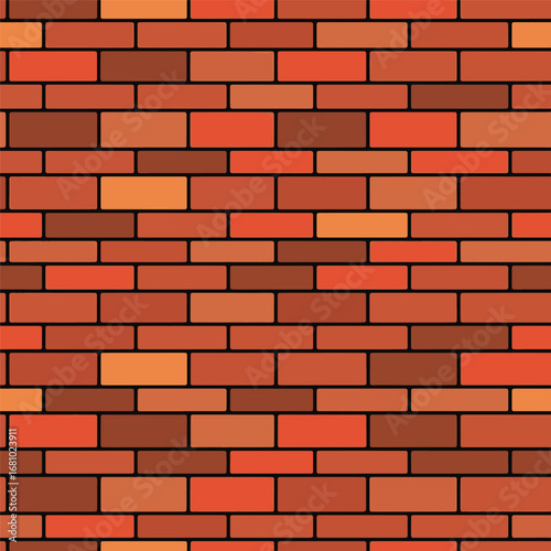 Seamless brick wall pattern with a varied palette of red and orange tones for a realistic and warm background texture vector illustration