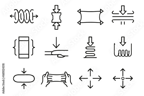Set of line icons for tactile and stretchable fabrics
