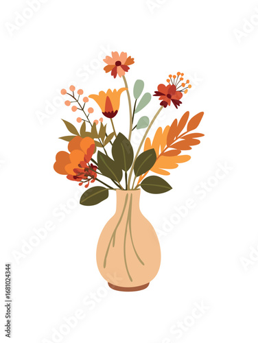 Autumn bouquet of flowers and leaves in a vase