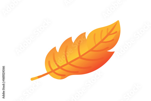 Golden leaf with veins, abstract natural object on white background