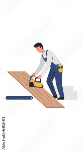 Young man laying laminate