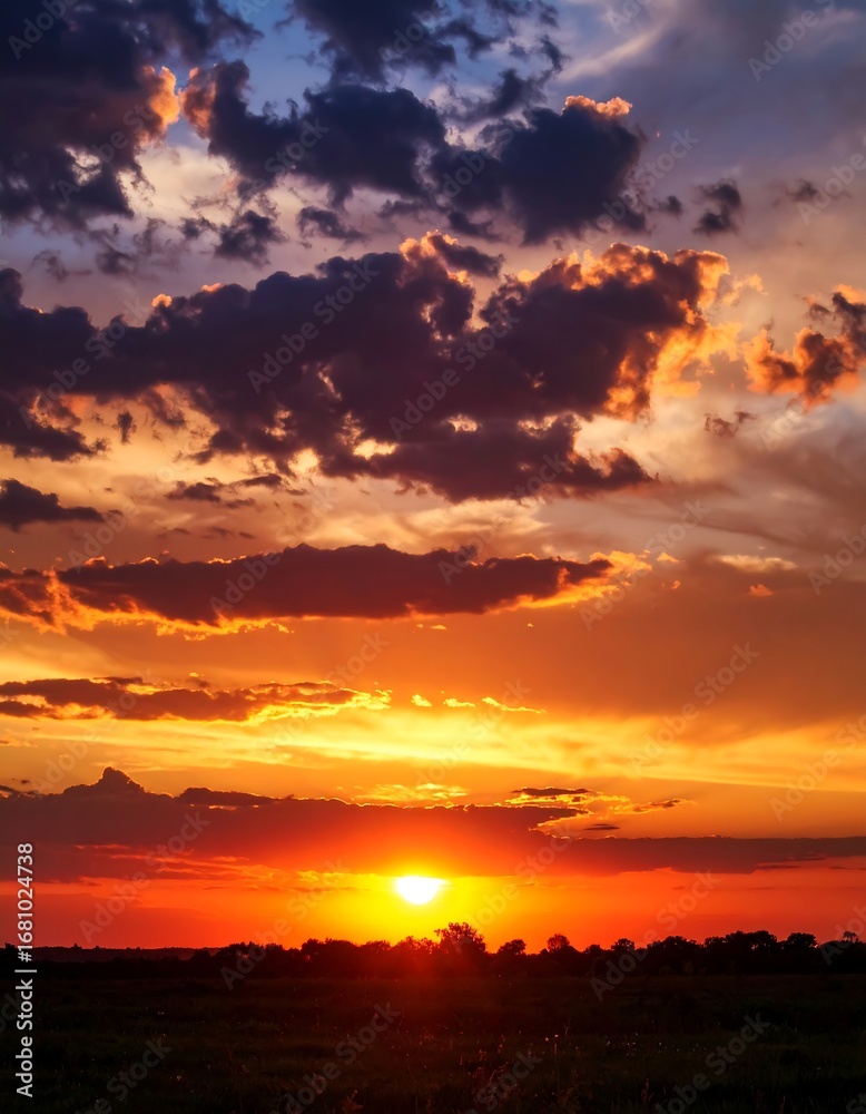 Fototapeta premium Dramatic sunset over fields