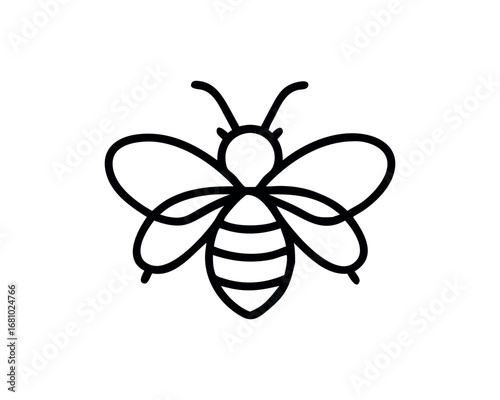 Minimalist line art depiction of a bee with simple geometric shapes and curves