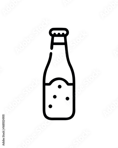 Thin line icon of a bottle with bubbles and cap
