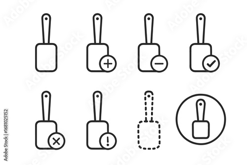 Set of minimalist spatula icons with various symbols for kitchen and cooking