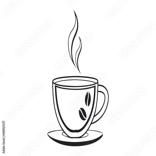 A steaming cup of coffee with coffee bean design, perfect for a morning pickmeup or cafe illustration