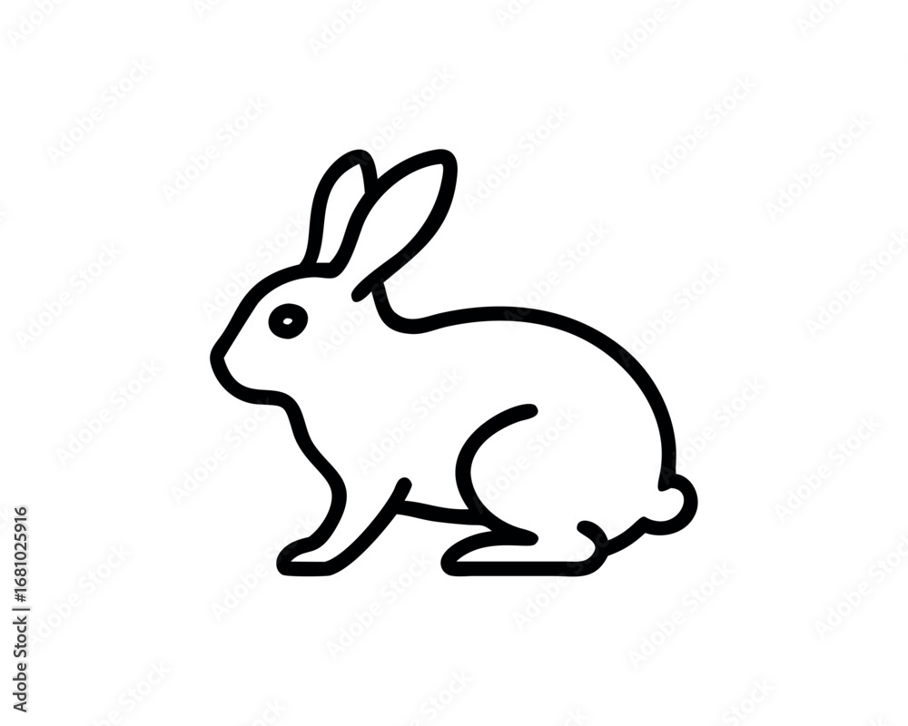 Fototapeta premium Simple outline of a rabbit with big ears in profile on a transparent background