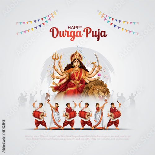 Indian festival, Goddess Maa Druga in Happy Durga Puja. Subh Navratri background. Creative vector illustration design	
