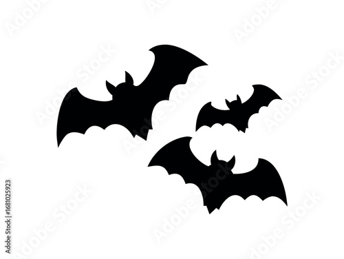 Flock of black bats flying in a composition on a transparent background