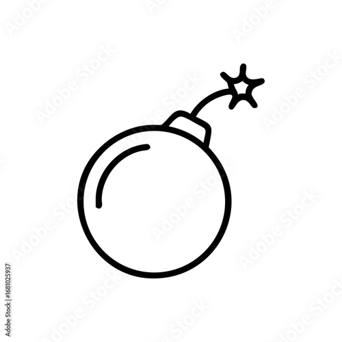 Bomb outline with fuse burning on transparent background