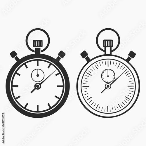 Stopwatch icons in black and white timer time