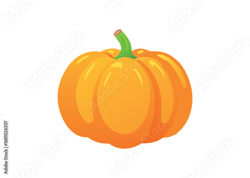 Orange Pumpkin with Green Stem on White