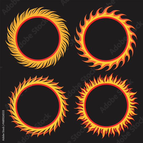 Four Circular Fire Frames With Flame Elements circle
