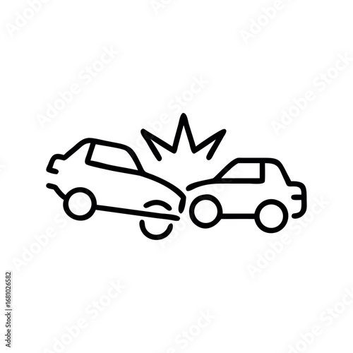 Simple graphic icon depicting two cars colliding in an accident