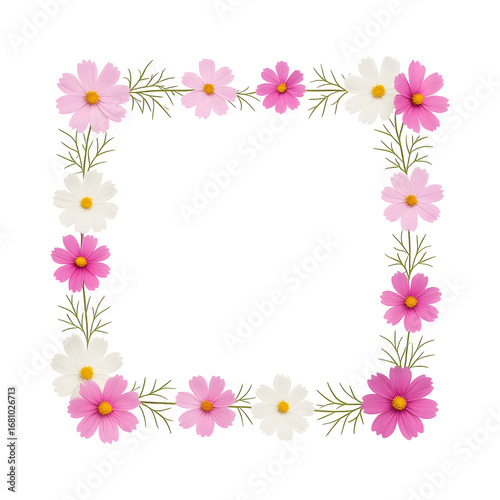 Pink & White Cosmos Floral Square Frame — Transparent Background
