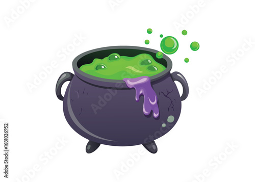 Bubbling Potion in a Witch's Cauldron with Dripping Ooze