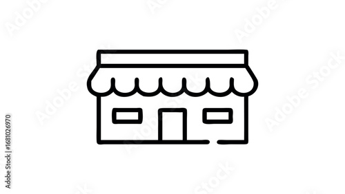Simple shop building outline symbol with awning and windows