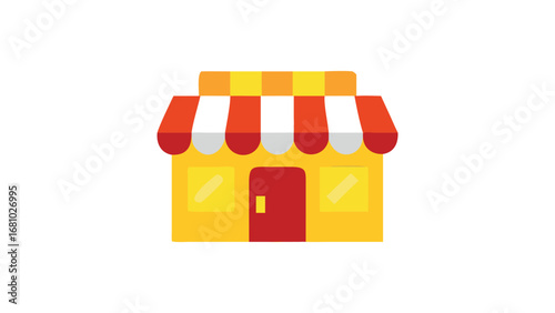 Flat building with awning and windows on transparent background