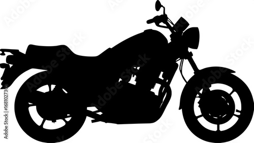 Minimal black silhouette of a modern motorcycle, clean flat design, no gradients, side view.