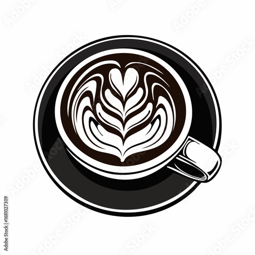Coffee cup with latte art featuring Vector Image isolated on white background.