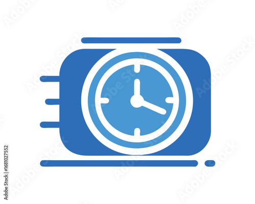Blue analog clock with moving lines on transparent background