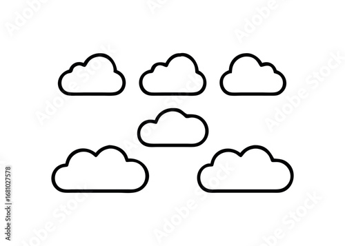 Collection of stylized cloud outlines on a transparent background