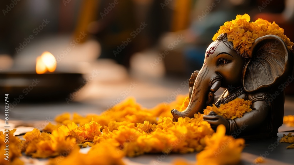 Naklejka premium Religious ceremony celebrating ganesh chaturthi street photography outdoor close-up spiritual significance