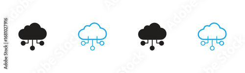 Visualize seamless data flow and robust digital connectivity with these versatile cloud network icons, perfect for tech presentations and business solutions.