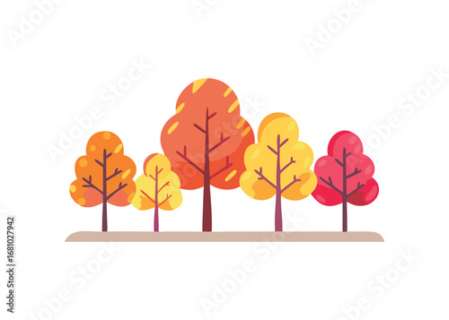 Stylized trees with vibrant autumn foliage on a neutral ground