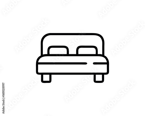 Simple icon of a double bed with headboard and two pillows