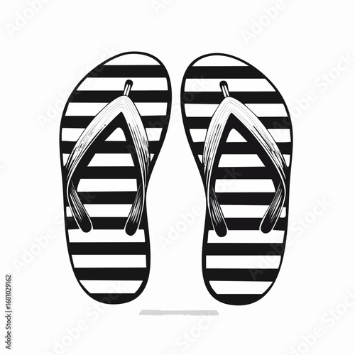 Striped flip flops Vector Image. Black and white Striped flip flops Vector Image isolated on white background