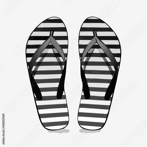 Striped flip flops Vector Image. Black and white Striped flip flops Vector Image isolated on white background
